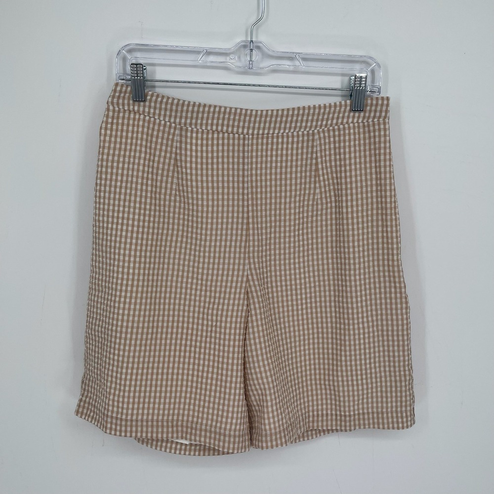Hutch Women's Tan Gingham High Rise Preppy Coastal‎ Seersucker Shorts Size 10